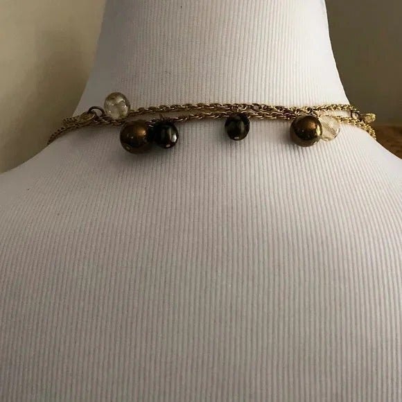 Long Gold Tone Bead Statement Necklace - Picture 4 of 7